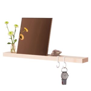 Figr1 Wooden Wall Shelf Surface 50 Hard Maple - Reflector Square Rose - Metal hooks white
